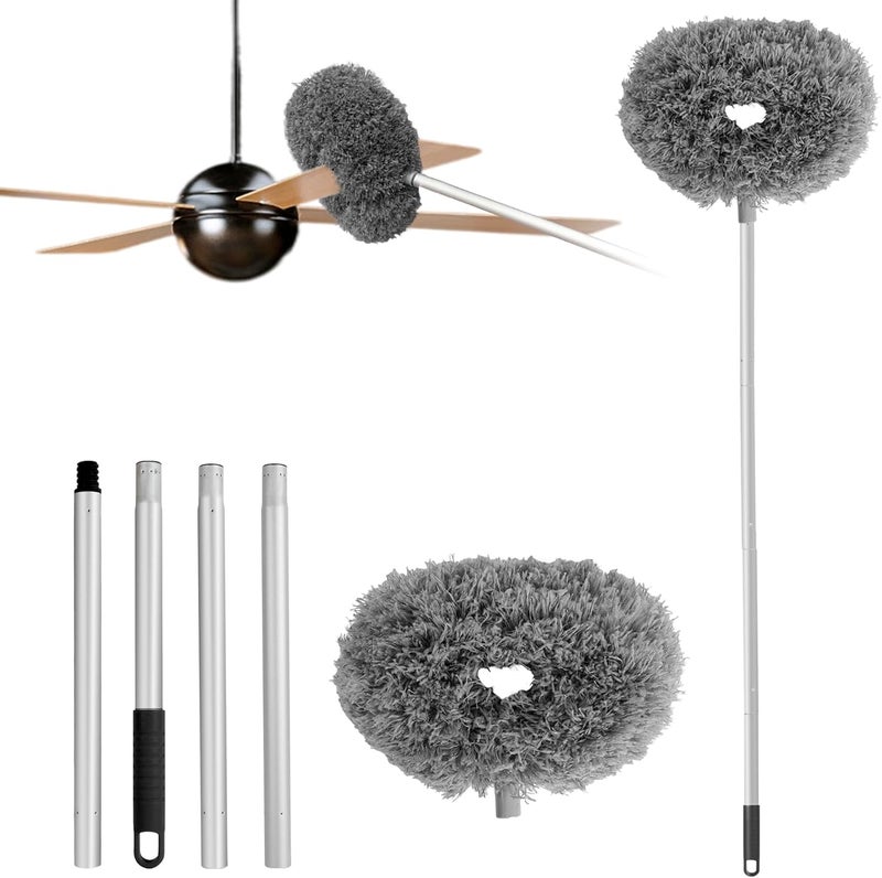 Heonay Ceiling Fan Cleaner Duster Reusable Microfiber Ceiling Fan Blade Cleaner Removable Duster with Extension Pole Adjusts 13 to 49.7 Inch for Cleaning Walls Bookshelves Furniture Door Window Top (Gray) - Image 1
